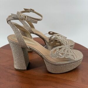 Copper Key Platform Sandals Womens‎ Gold Glitter Butterfly Rhinestone 7M